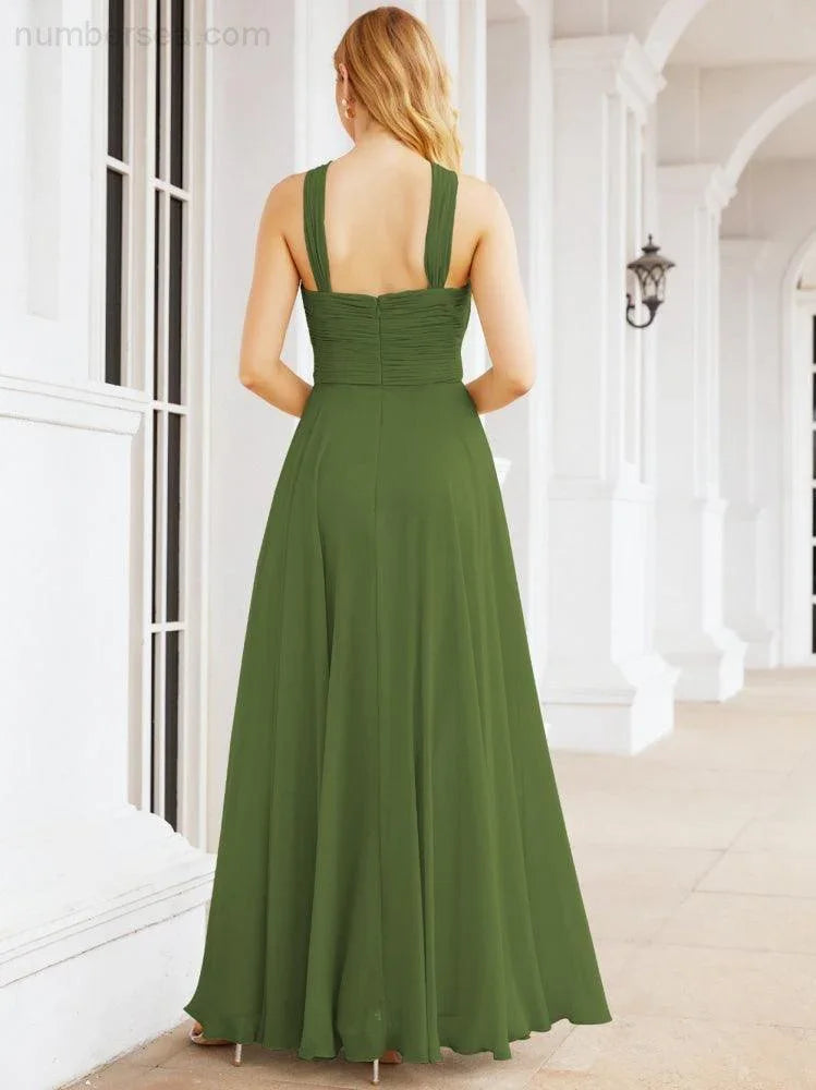 Numbersea Abiti da damigella incrociati con collo all'americana per festa, matrimonio, sera, ballo di fine anno, abiti lunghi da ballo 28053