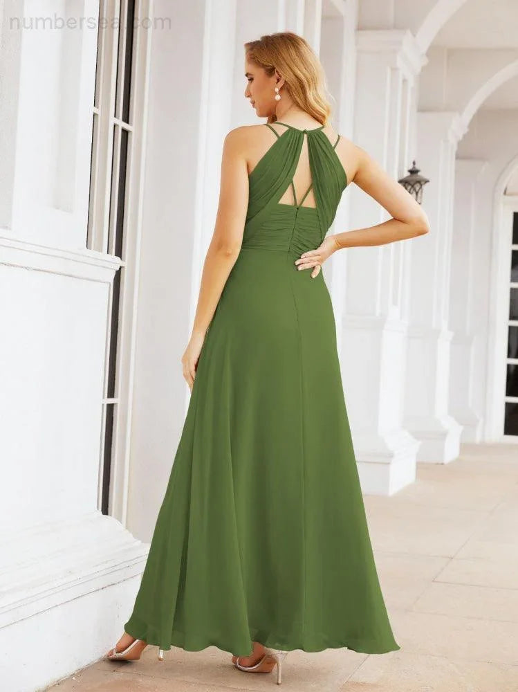 Vestidos de Damas de Honra Numbersea com Alças Duplas de Espaguete para Mulher Vestido Longo Formal para Festa com Fenda Lateral 28051