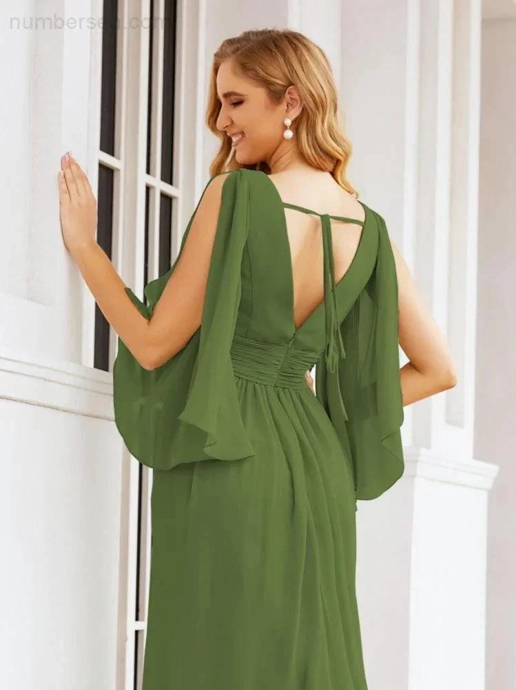 Numbersea Bridesmaid Dresses with Split for Wedding Party Flutter Sleeves 28045 by numbersea