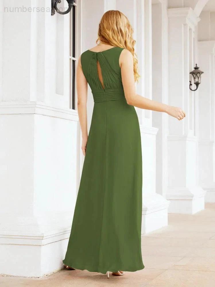 Formal Prom Gown Elegant V-Neck Sleeveless Bridesmaid Dresses for Wedding Party 28037 by numbersea