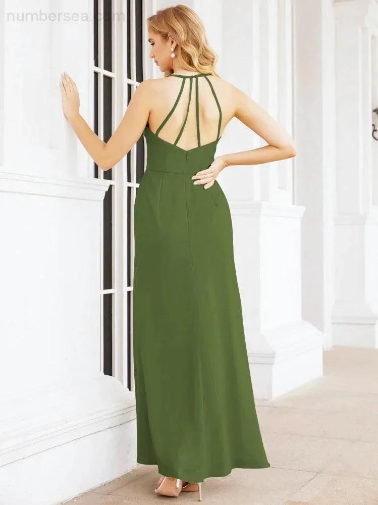 Numbersea Spaghetti Strap Bridesmaid Dresses V-Neck Long A-Line Formal Prom Gowns 28063 by numbersea