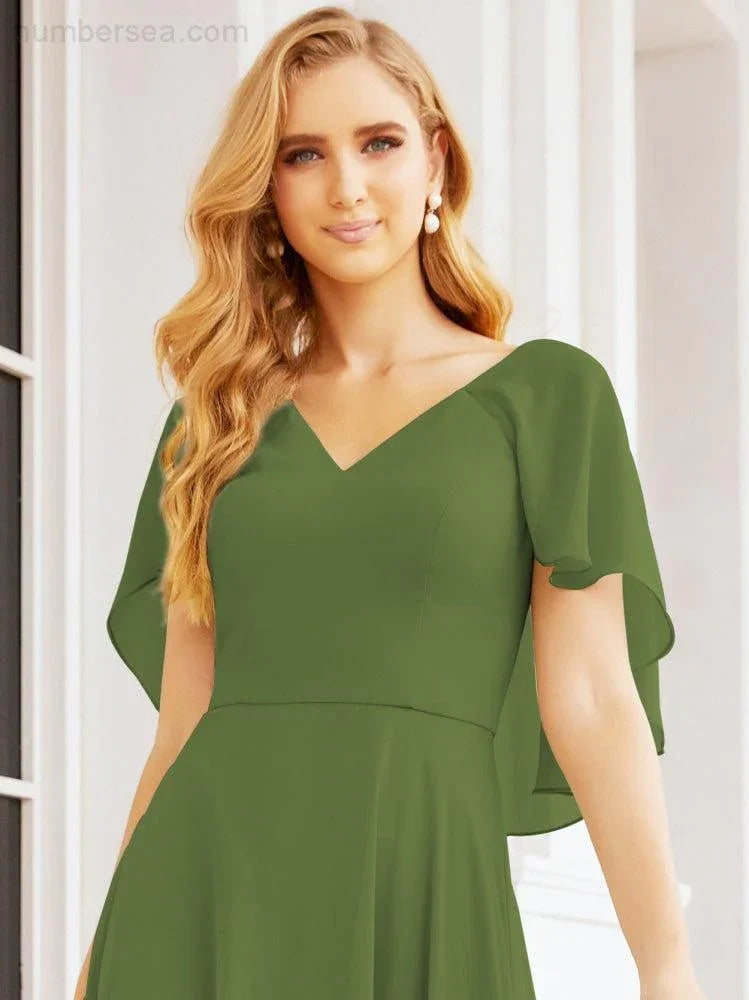 Numbersea Bridesmaid Dresses for Wedding Formal Evening Party Prom Gown with Cape 28050