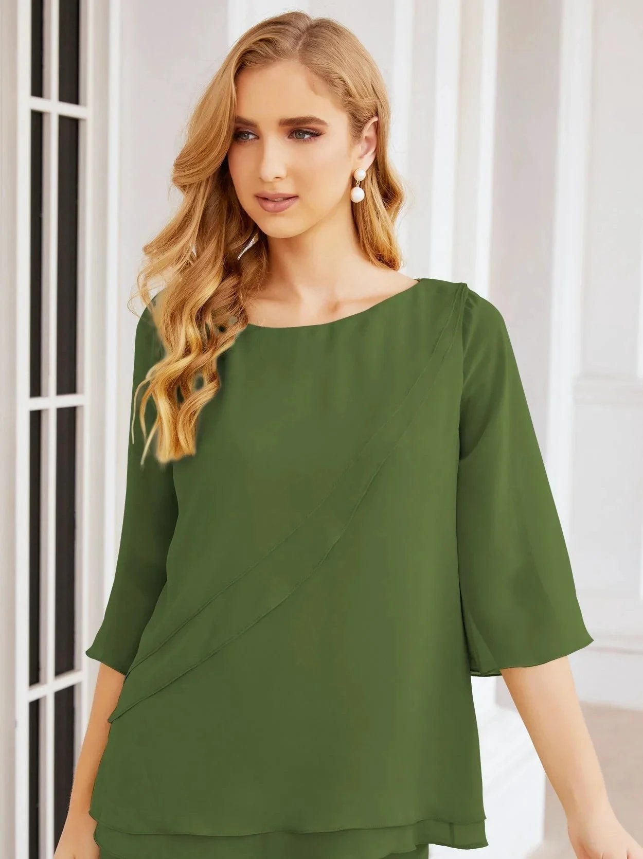 Sunnderly Elegant 2 Piece Mother of The Bride Dress Plus Size Pant Suits Ruffle Layers Sliver Housecoat SY28064 by numbersea