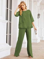Sunnderly Elegant 2 Piece Mother of The Bride Dress Plus Size Pant Suits Ruffle Layers Sliver Housecoat SY28064 by numbersea