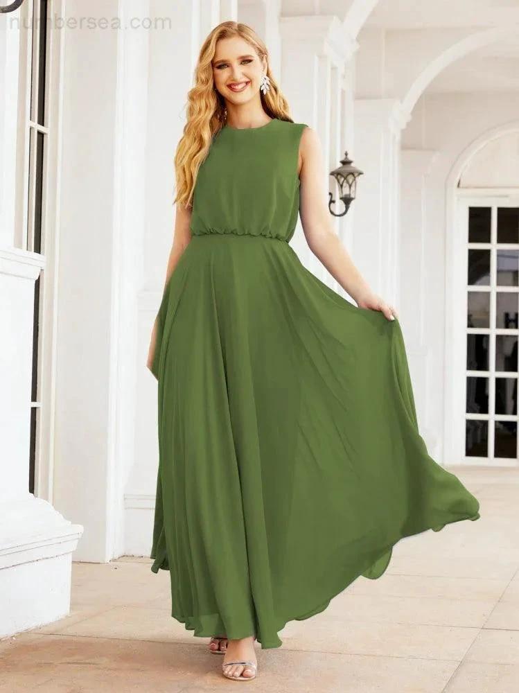 Numbersea Sleeveless Long Bridesmaid Dress A line Formal Evening Prom Gown 28025