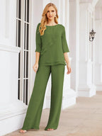 Sunnderly Elegant 2 Piece Mother of The Bride Dress Plus Size Pant Suits Ruffle Layers Sliver Housecoat SY28064 by numbersea