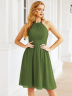 Numbersea Halter Chiffon Bridesmaid Dresses Short Sleeveless Formal Party Dress Open Back 28023 by numbersea