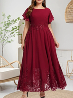 A-Linie U-Ausschnitt Knöchellang Spitzen-Chiffon-Kleid für die Brautmutter mit Pailletten
