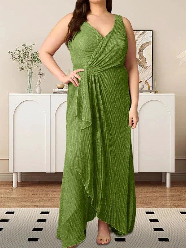 A-Line V-Neck Ruched Metallic Mesh Dress by Dreamylily