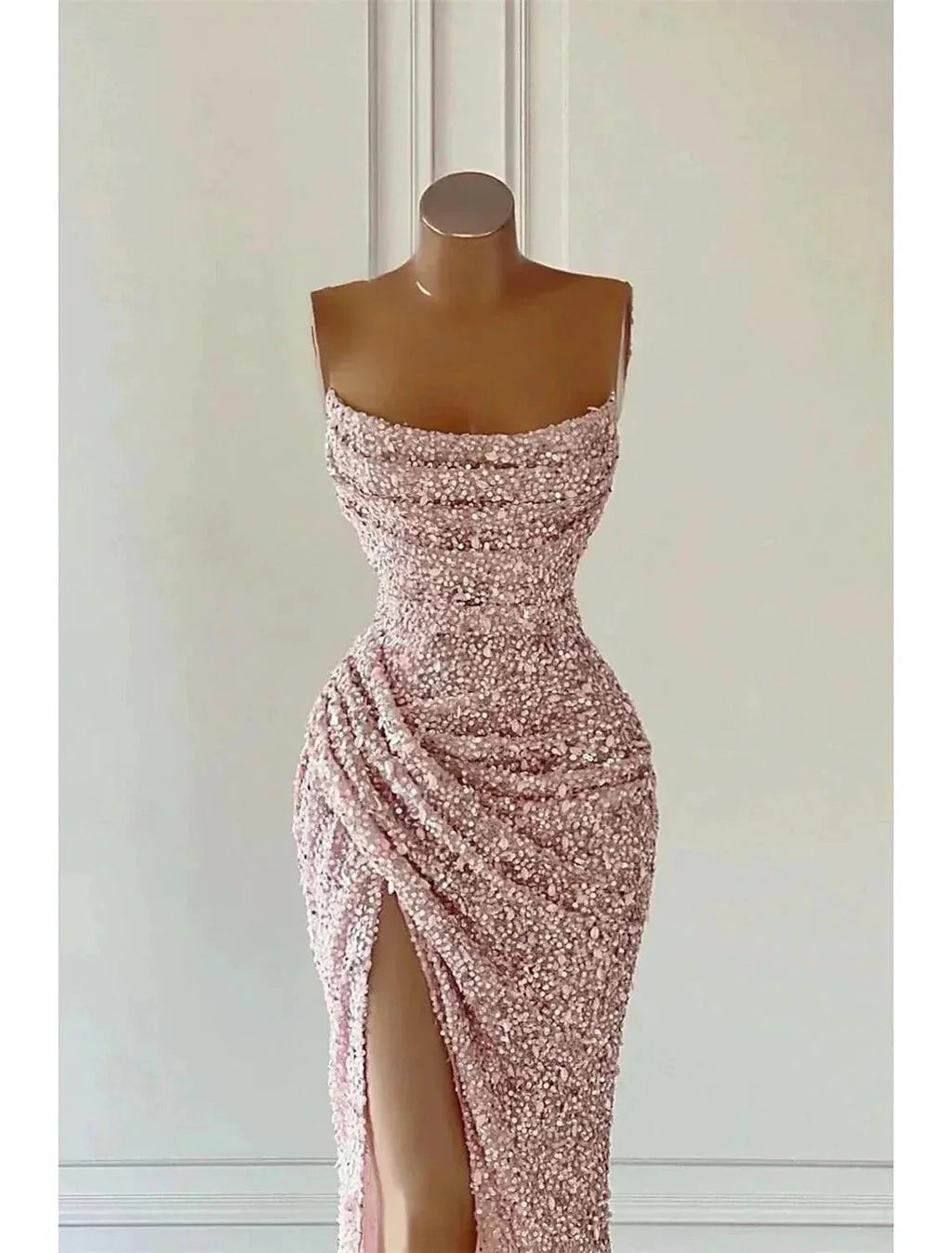 Elegant Dress Formal Prom Floor Length Sleeveless Strapless Sequined with Glitter Sequin Prom Dresses by Aabei Dress