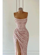 Elegant Dress Formal Prom Floor Length Sleeveless Strapless Sequined with Glitter Sequin Prom Dresses by Aabei Dress