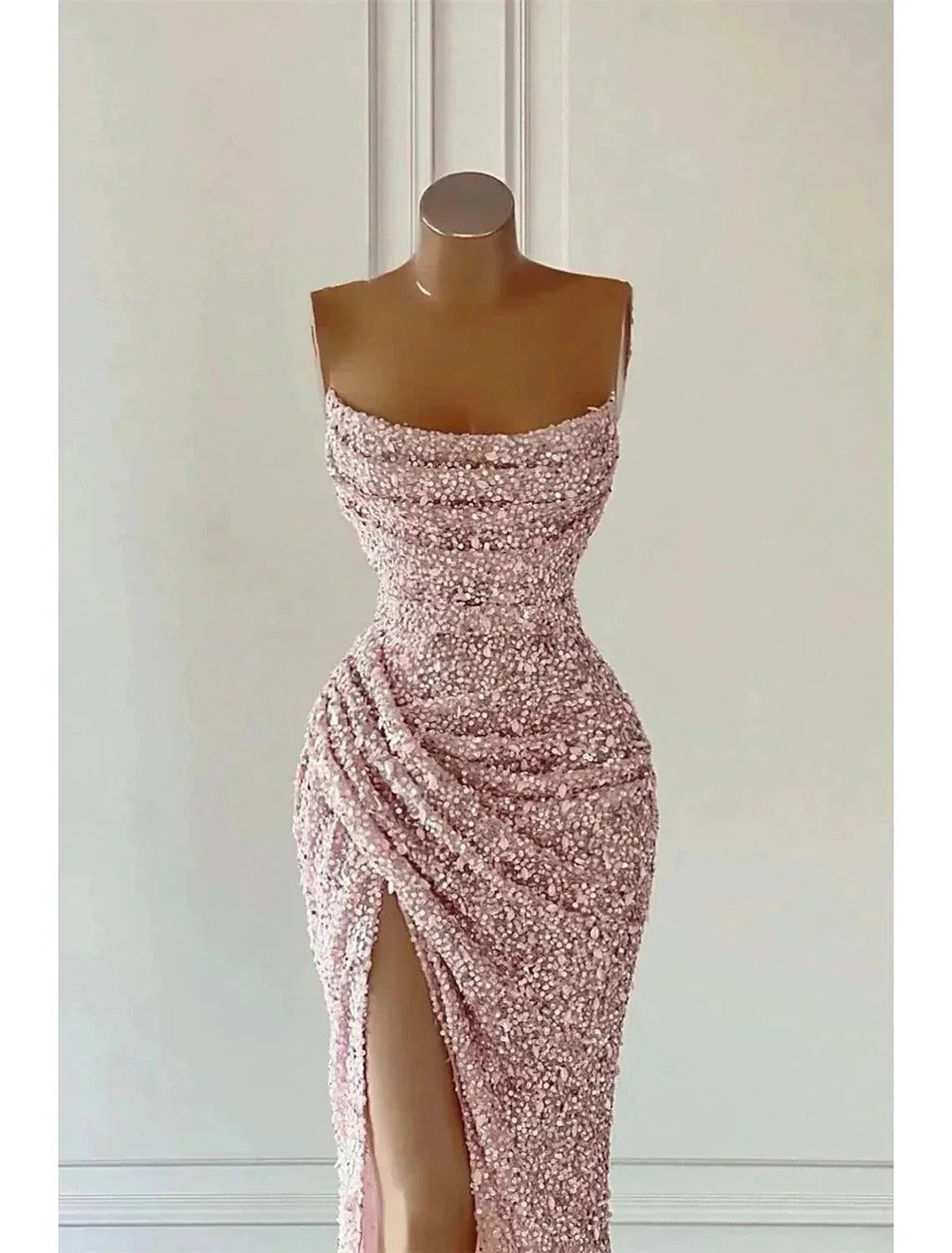 Elegant Dress Formal Prom Floor Length Sleeveless Strapless Sequined with Glitter Sequin Prom Dresses by Aabei Dress