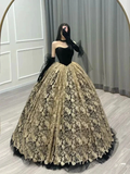 Vintage / Retro Gold Black Printing Ball Gown Corset Backless Floor-Length / Long Prom Formal Y7157 by simplepromdress