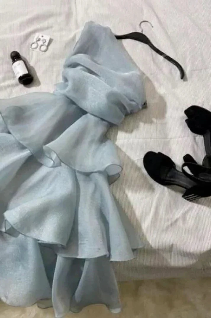 Elegant One Shoulder Homecoming Dress Blue A Line Mini Party Dress Y7665 by simplepromdress