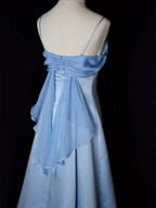 Elegant Blue Satin Spaghetti Straps Evening Gown A Line Long Party Dress Prom Dress Y7557 by simplepromdress