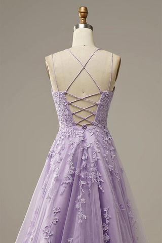 Elegant Lavender Prom Dresses A line Evening Dress Applique Party Gown Y1129