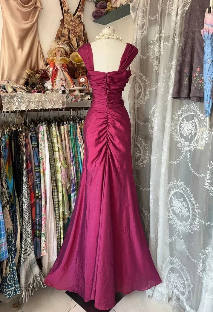Elegant Satin Ruched Mermaid Prom Dress Pink Evening Gown Y8161 by simplepromdress