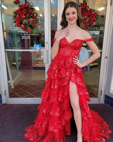 Vestidos de fiesta de tul con encaje escalonado brillante, largos, 2025, tirantes finos, vestido de noche formal con corsé y abertura 