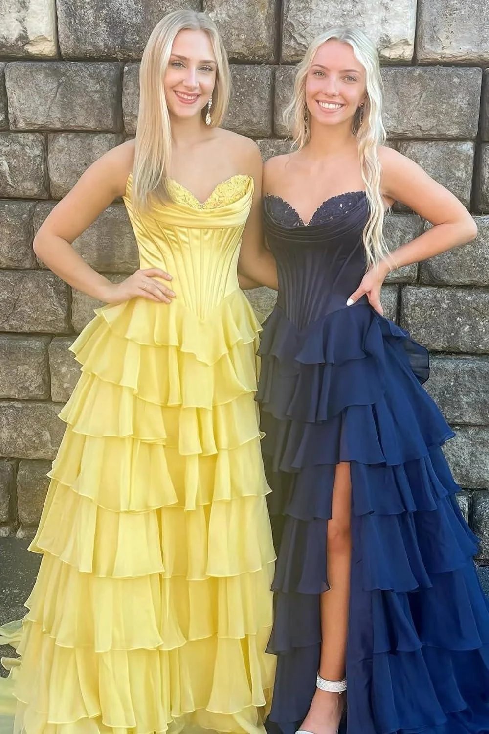 Strapless Corset Prom Dresses for Women 2025 Long Tiered Ruffle Chiffon Formal Evening Gown with Slit by Sunnderly