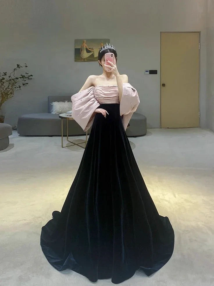 Pretty Off The Shoulder Velvet Satin Long Prom Dress Evening Dress Y7611 by simplepromdress