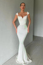 Mermaid Off The Shoulder Sweetheart Long Prom Dress with Sequins by BIZTUNNEL