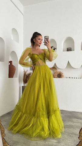 Vestido de fiesta de hada verde para adulto, vestido de baile largo con corsé de tul Y6148