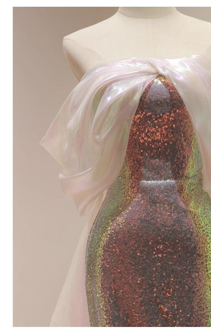 Charmantes Pailletten-Meerjungfrau-Abendkleid, glänzend, lang, Ballkleid Y7687
