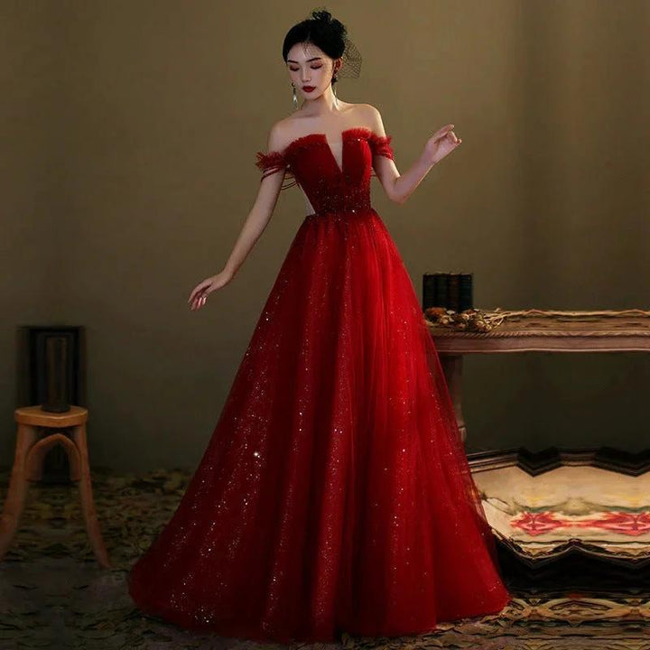 Red tulle sequins long prom dress red evening gown Y1179 by simplepromdress