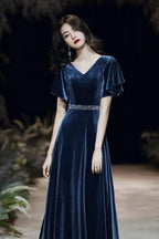 Blue evening dress custom made elegant dress sexy prom dress velvet dress custom made Y1172 by simplepromdress