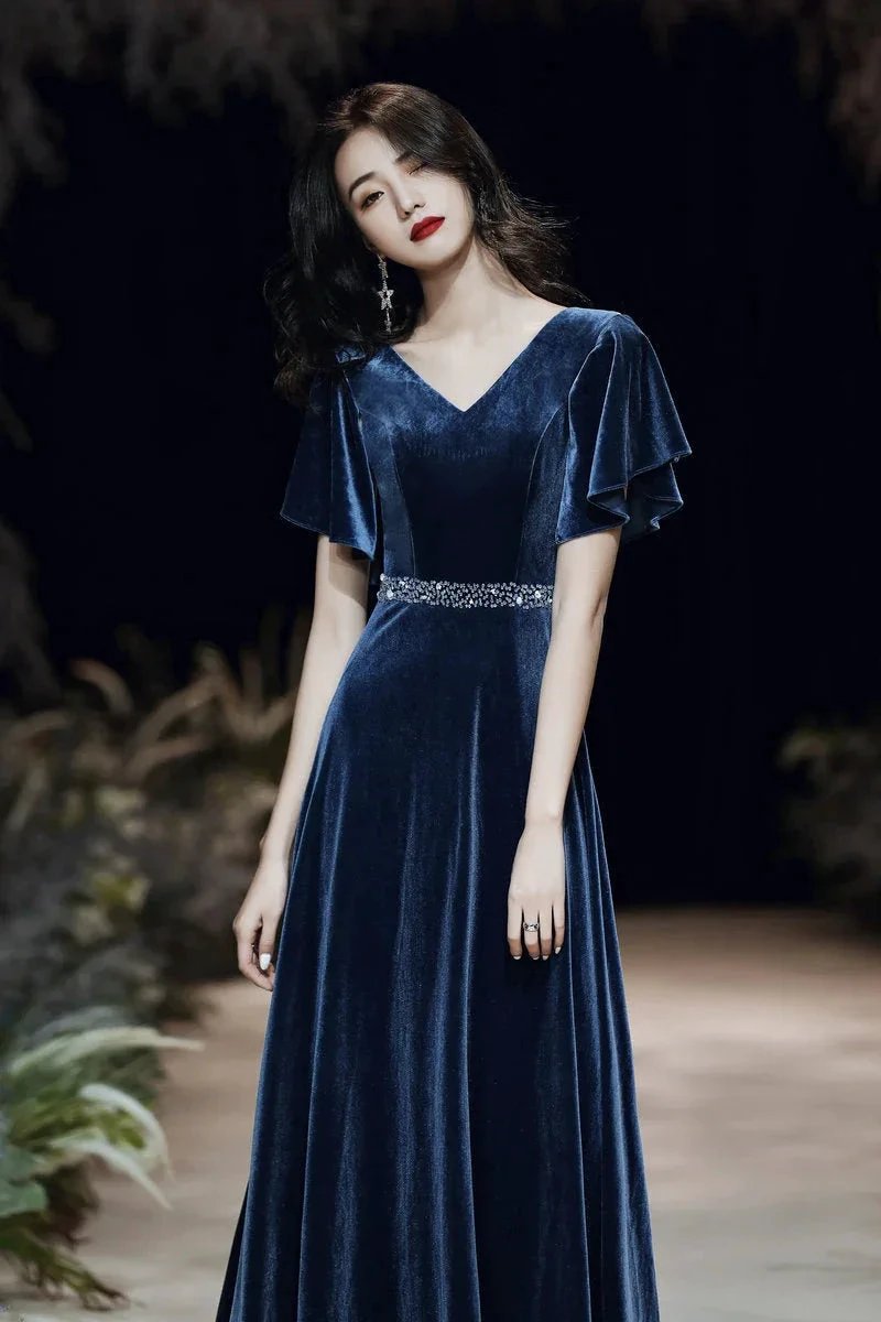 Blue evening dress custom made elegant dress sexy prom dress velvet dress custom made Y1172 by simplepromdress