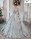 Modern Sparkly Silver Long Sleeves Wedding Dress With Glitter Tulle Y1158 by simplepromdress