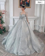 Modern Sparkly Silver Long Sleeves Wedding Dress With Glitter Tulle Y1158 by simplepromdress