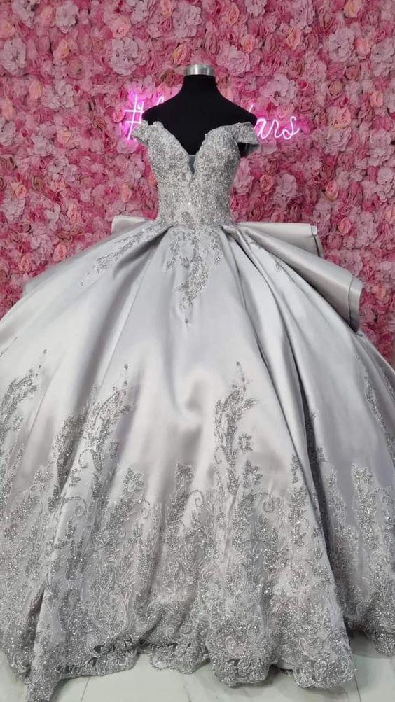 Luxurious Off The Shoulder Silver Quinceanera Dress,Silver Ball Gown Y1157 by simplepromdress