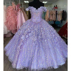 Romantic Lavender 3D Floral Flowers Quinceanera Dresses Off Shoulder Ball Gown Sweet 16 Dress Y1152 by simplepromdress