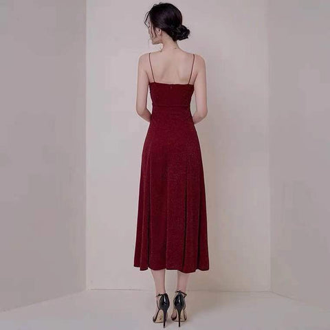 Wine red party dress spaghetti straps evening dress high slit prom dress backless formal dress custom made Y1140