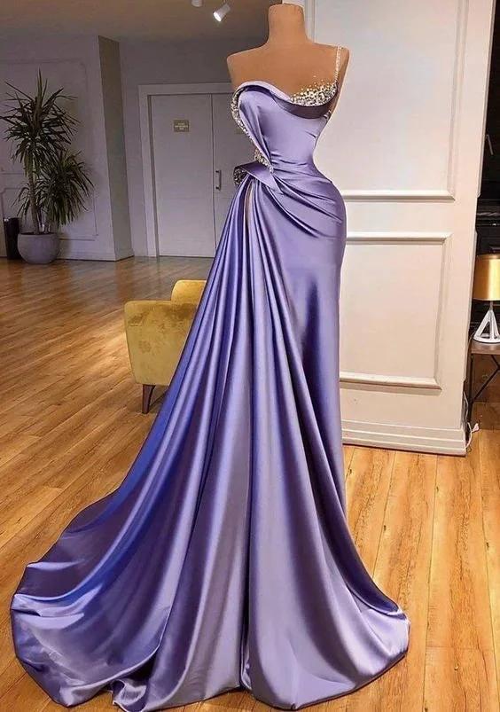 Luxury beaded evening dresses long elegant mermaid purple satin modest amazing sleeveless formal party dresses Y1149 by simplepromdress