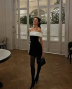 Chic Strapless Black Satin A Line Homecoming Dress With Bow Y8508 by simplepromdress