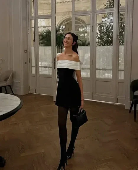Chic Strapless Black Satin A Line Homecoming Dress With Bow Y8508 by simplepromdress