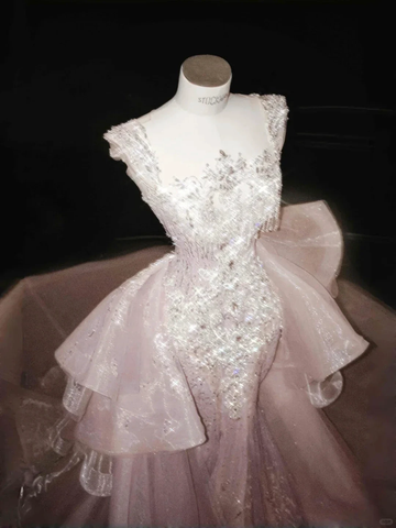 Glamorous Lavender Tulle Beaded Mermaid Prom Dress Formal Evening Dress Y8669 by simplepromdress