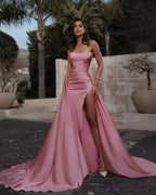 Long Mermaid Strapless Sleeveless Satin Prom Dress With Slit by BIZTUNNEL