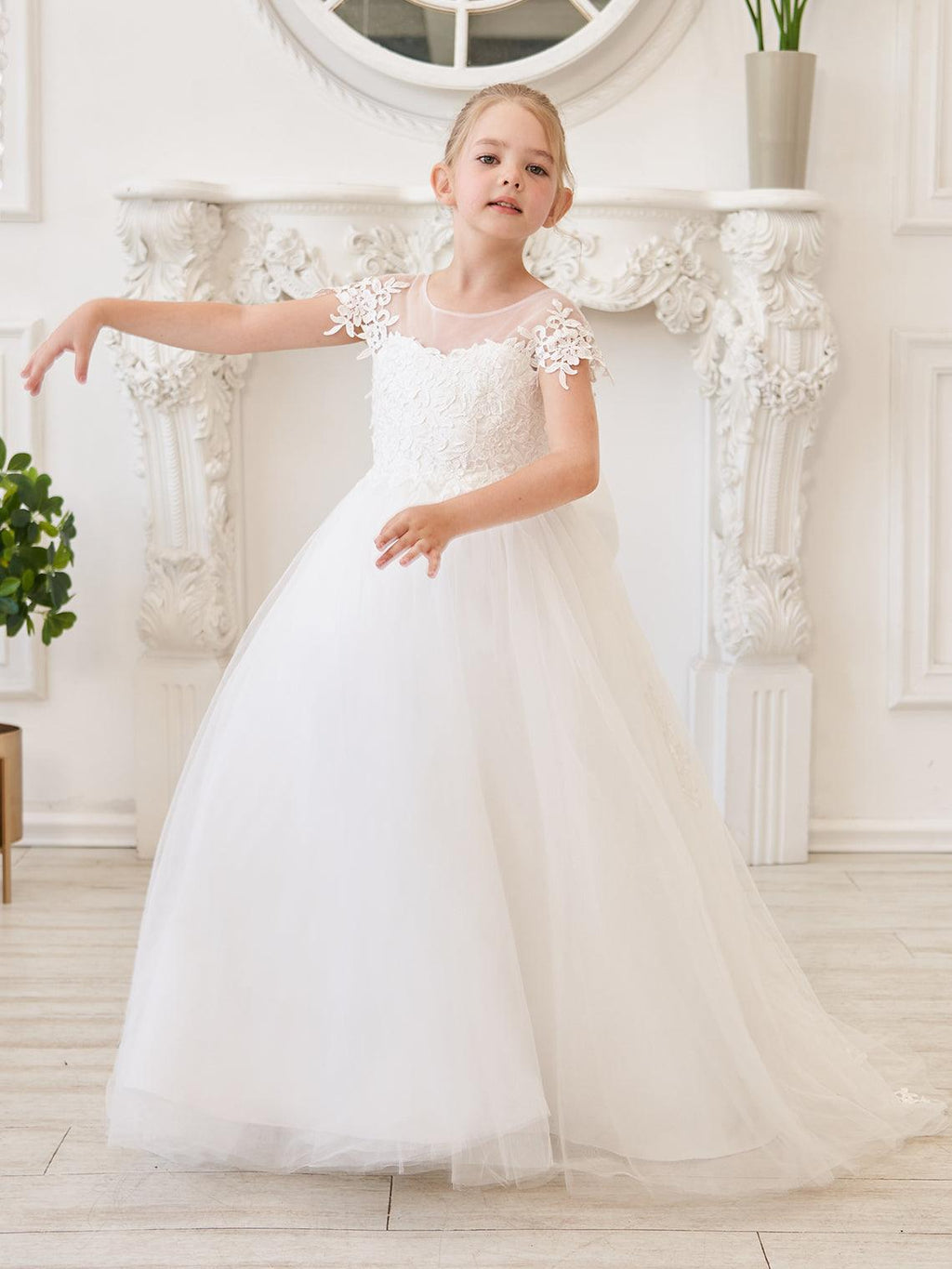 Ivory Detachable Train Princess First Communion Flower Girl Dress - photo 4