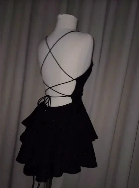 Sexy Backless Short Prom Dress Black Satin Homecoming Dress Y7620 by simplepromdress