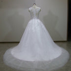 Scoop Lace Applique A Line Wedding Dresses Sleeveless Illusion Tulle Boho Bridal Gown Vestido De Noiva