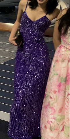 Vestido de fiesta morado de sirena, sexy, con tirantes finos, escote en V y lentejuelas, vestido de noche formal Y7558