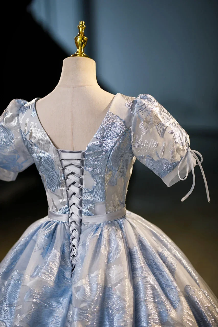 Elegant Blue Print Ball Gown A Line Quinceanera Dress Y7678 by simplepromdress