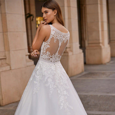 Vintage Vestidos De Novia A-line Wedding Dresses Bridal Gown  Appliques Sleeveless For Elegant Women 2023 Custom Made