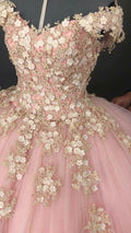 Pink Tulle Appliques Ball Gown Sweet 16 Dress Y724 by simplepromdress