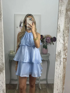 Simple Blue Organza Halter Layered Mini Prom Dress Homecoming Dress Y8089 by simplepromdress