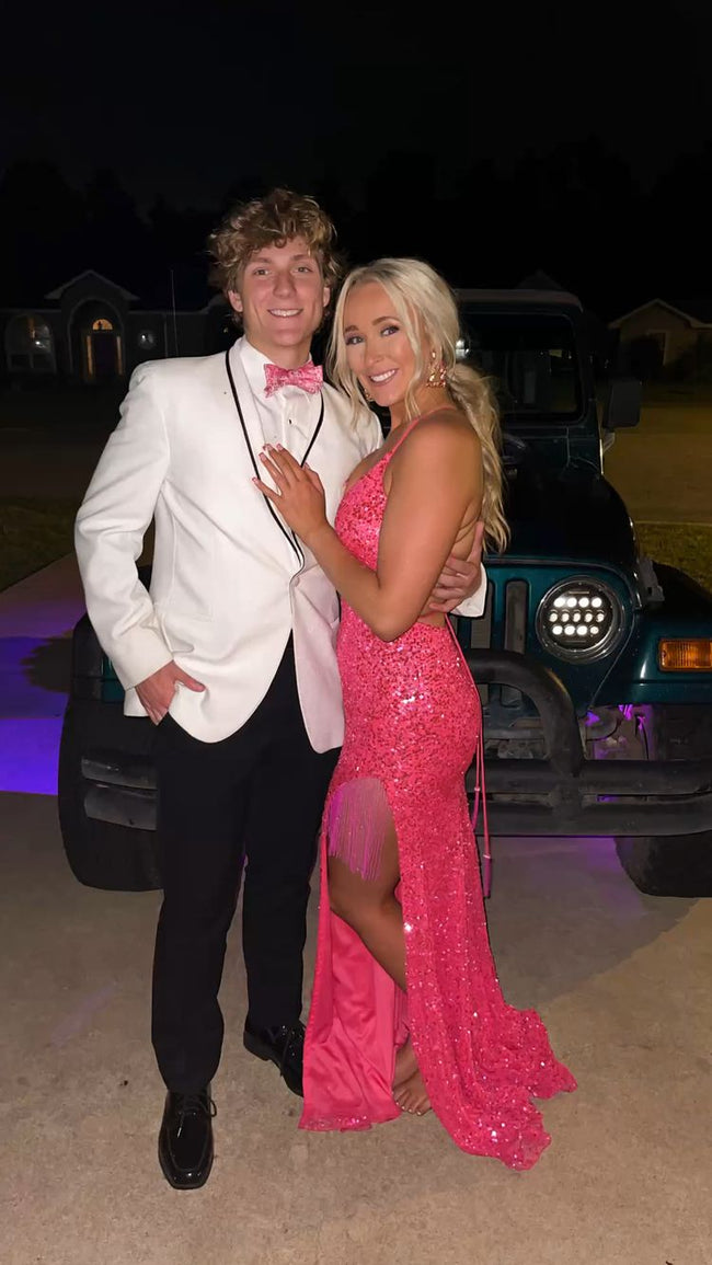 Spaghetti Straps Long Prom Dress With Lace-up Back Sequins Evening Dress Y35 Main Image