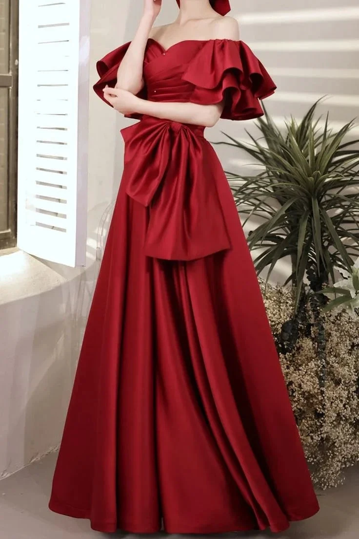 Red Ball Gown with Bell Sleeves and Lace UP Back Y6067 by simplepromdress
